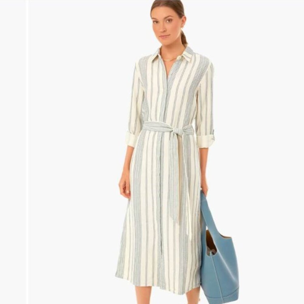 Faherty Dream Cotton Gauze Iris Dress Cream Tidal Wave Dobby EUC